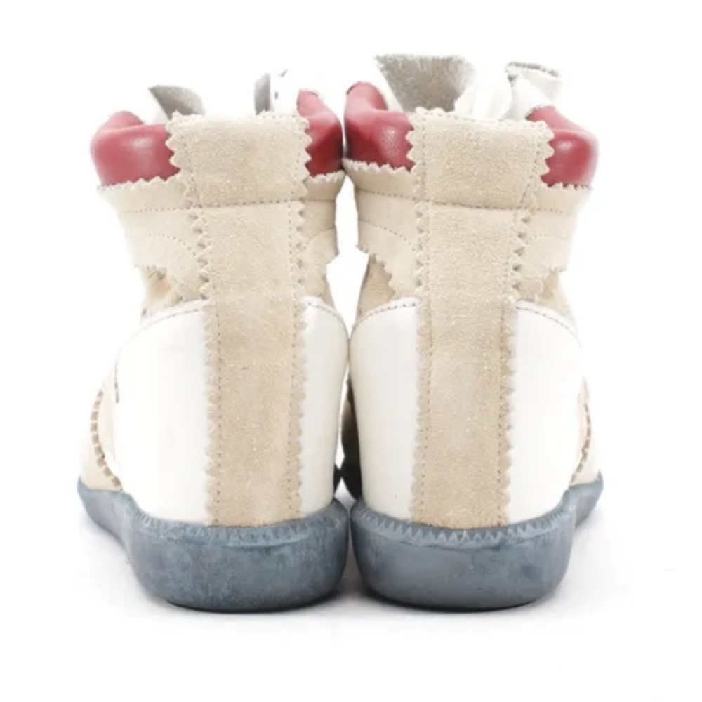 Isabel Marant Beige, White & Red Perforated Wedge Sneaker Boots - Picture 8 of 10